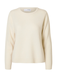 Manila Ls Knit Cashmere O-Neck - Snow White Melange