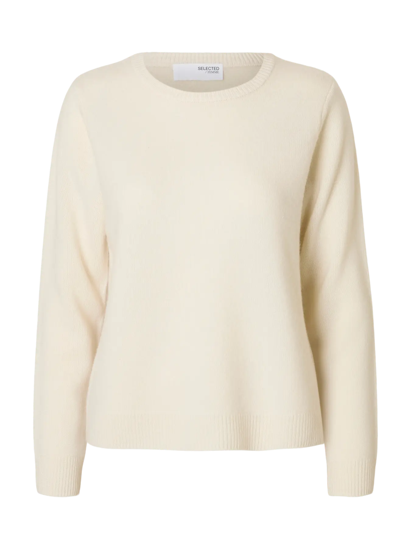 Manila Ls Knit Cashmere O-Neck - Snow White Melange