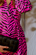 Pace Belt Dress - Fuchsia/Green Mix