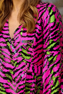Pace Belt Dress - Fuchsia/Green Mix