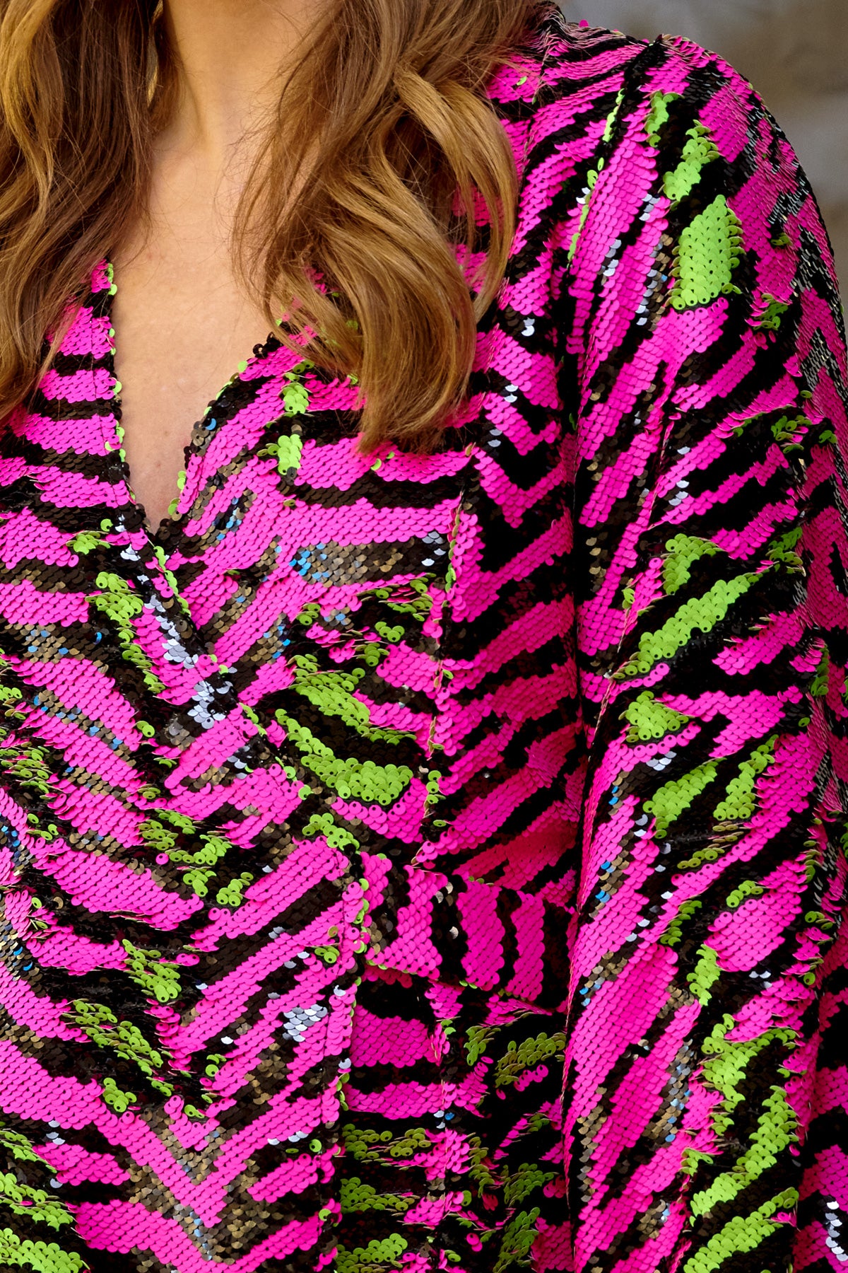 Pace Belt Dress - Fuchsia/Green Mix