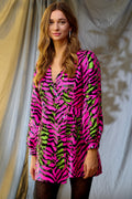 Pace Belt Dress - Fuchsia/Green Mix