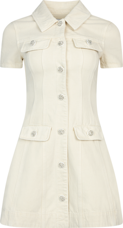 Collared Denim Mini Dress - Cream