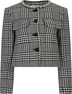 Houndstooth Crystal Trim Jacket - Black And White