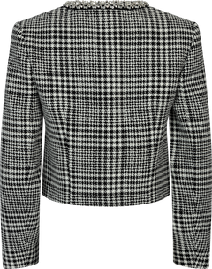 Houndstooth Crystal Trim Jacket - Black And White