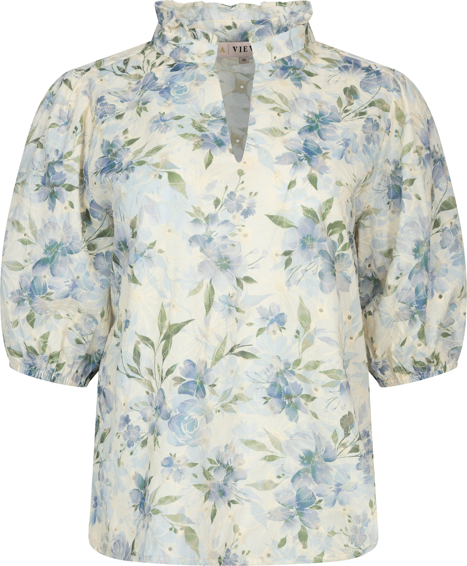 Grete S/S Blus - Vit/Blå