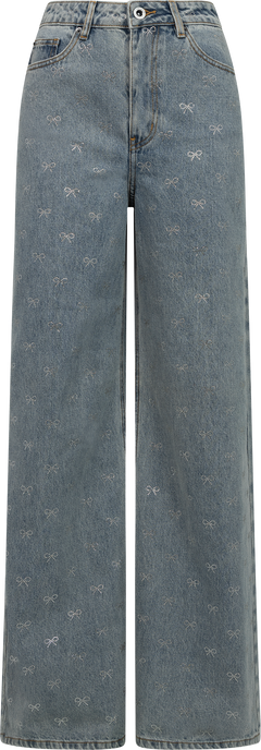 Diamante Bow Jeans - Light Blue