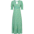 Koko Dress Long Open Back Short Sleeves - Emerald Green Summer Flower