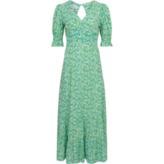 Koko Dress Long Open Back Short Sleeves - Emerald Green Summer Flower