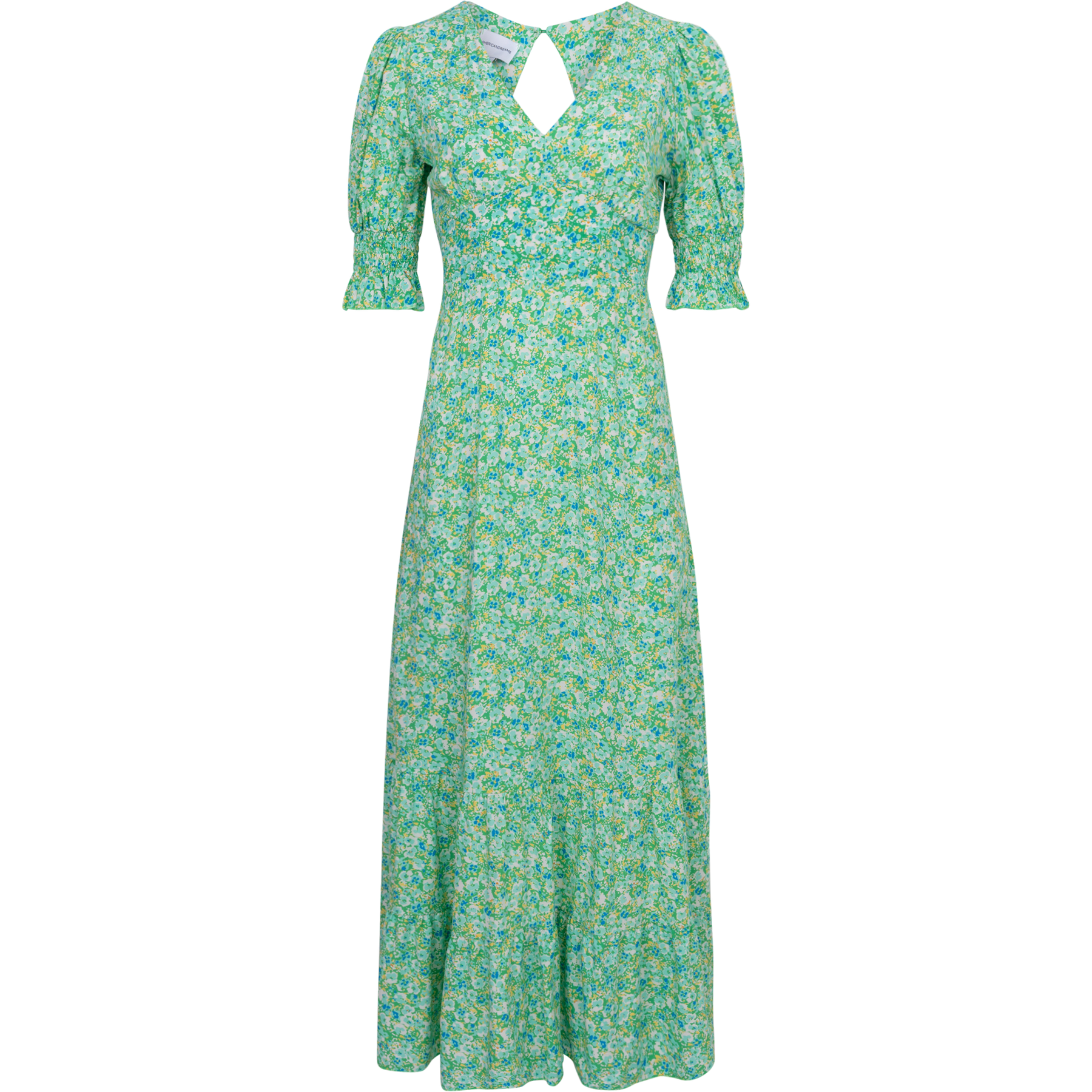 Koko Dress Long Open Back Short Sleeves - Emerald Green Summer Flower