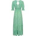 Koko Dress Long Open Back Short Sleeves - Emerald Green Summer Flower