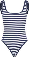 Piquet Stripe Scoopneck Swimsuit - White/Navy