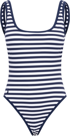 Piquet Stripe Scoopneck Swimsuit - White/Navy