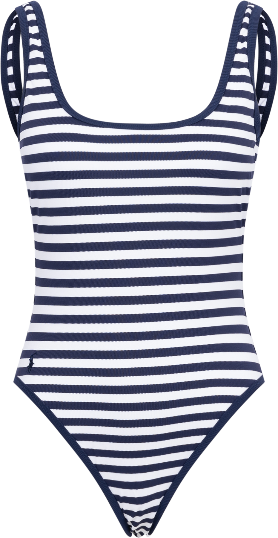 Piquet Stripe Scoopneck Swimsuit - White/Navy