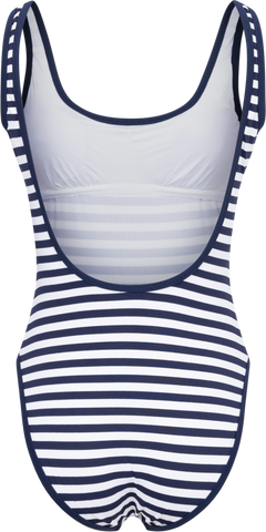Piquet Stripe Scoopneck Swimsuit - White/Navy