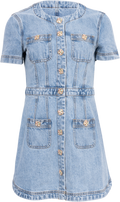 Denim Buttoned Mini Dress  - Light Blue