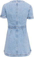 Denim Buttoned Mini Dress  - Light Blue