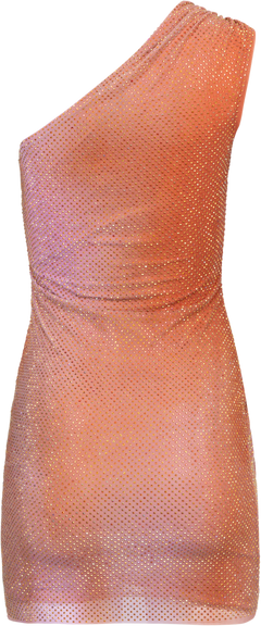 Printed Mesh Rhinestone Mini Dress - Orange