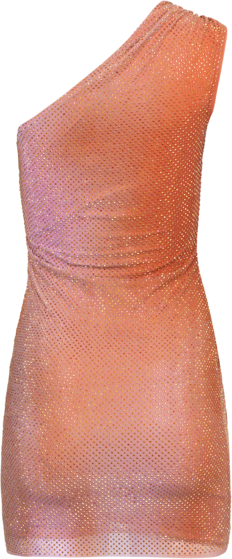 Printed Mesh Rhinestone Mini Dress - Orange