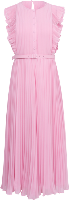 Chiffon Sleeveless Ruffle Midi Dress - Pink