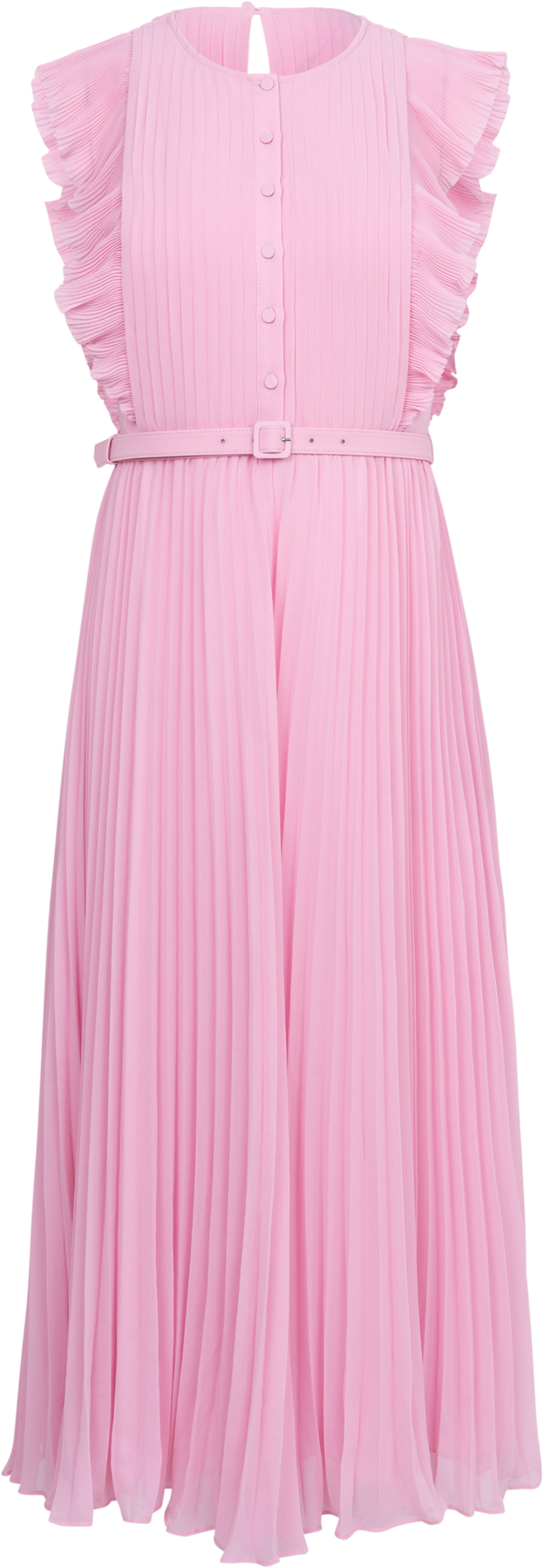 Chiffon Sleeveless Ruffle Midi Dress - Pink