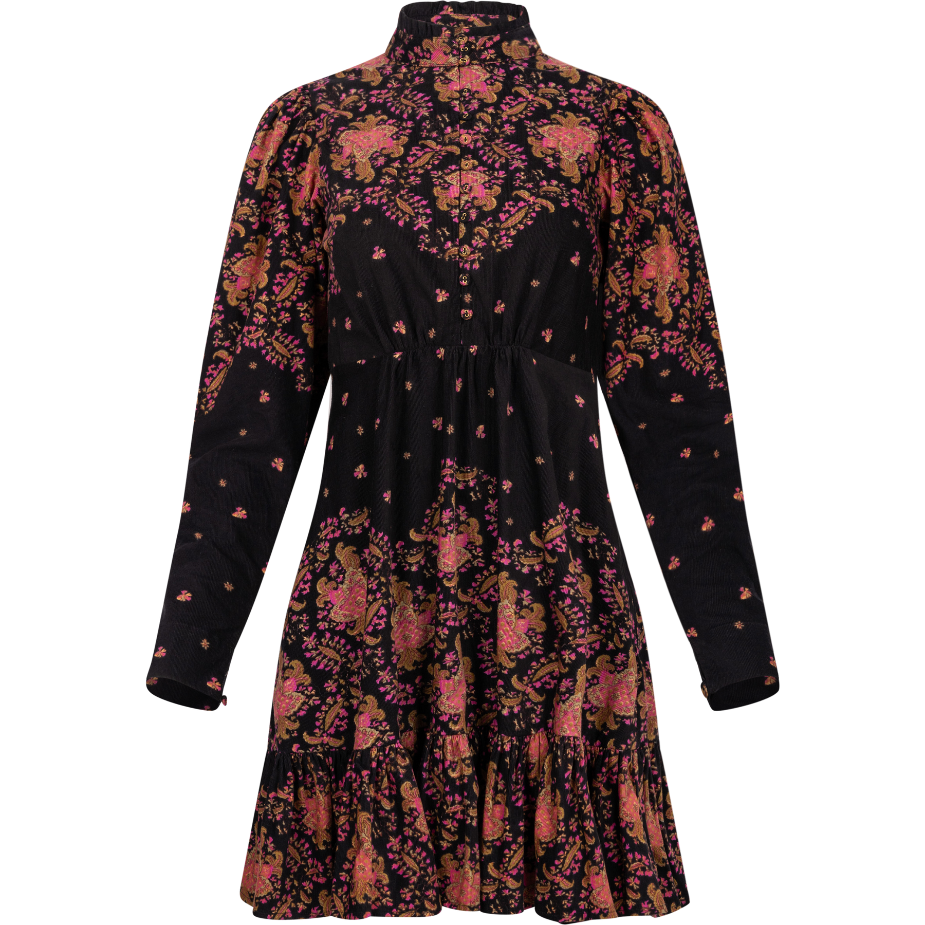 Baby Cord Mini Dress* - Black Paisley