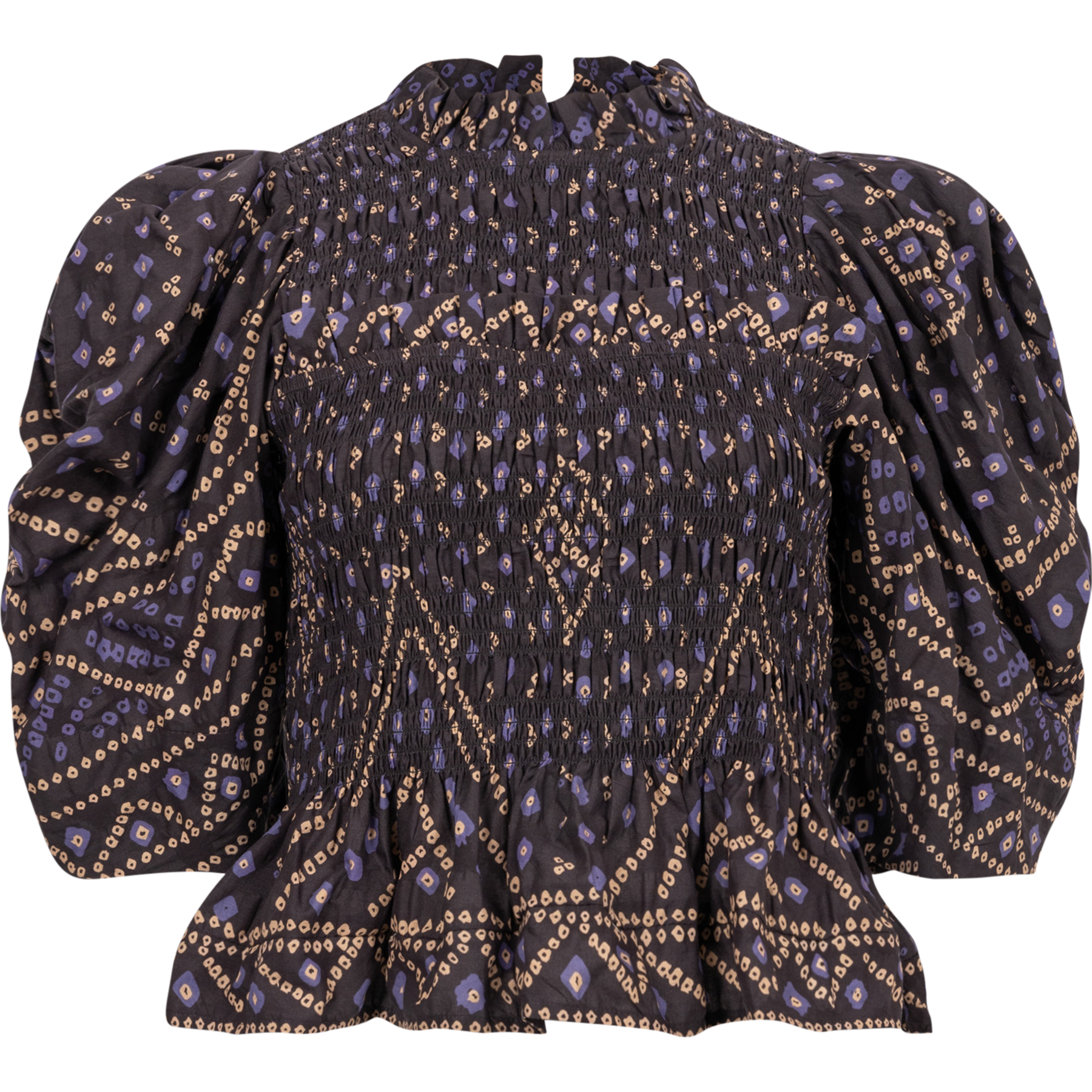 Delphine Pucker Cotton Puff Slv Smocked Top - Blue