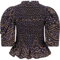 Delphine Pucker Cotton Puff Slv Smocked Top - Blue