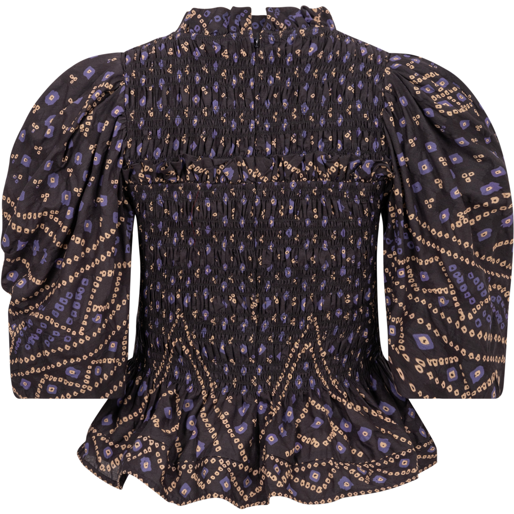 Delphine Pucker Cotton Puff Slv Smocked Top - Blue