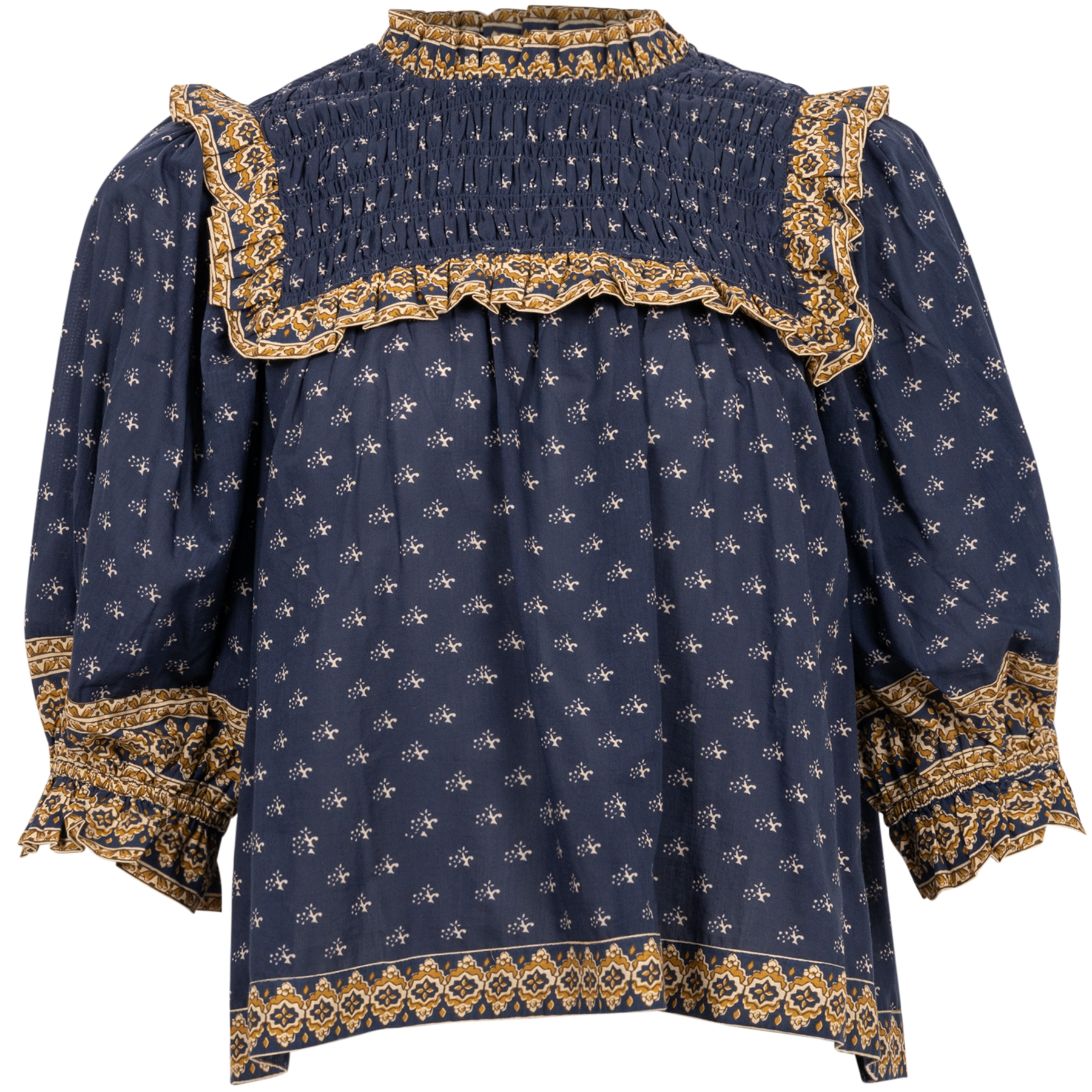 Arlita Print Puff Slv Top - Navy
