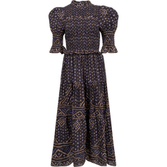 Delphine Pucker Cotton Puff Slv Smocked Dress - Blue