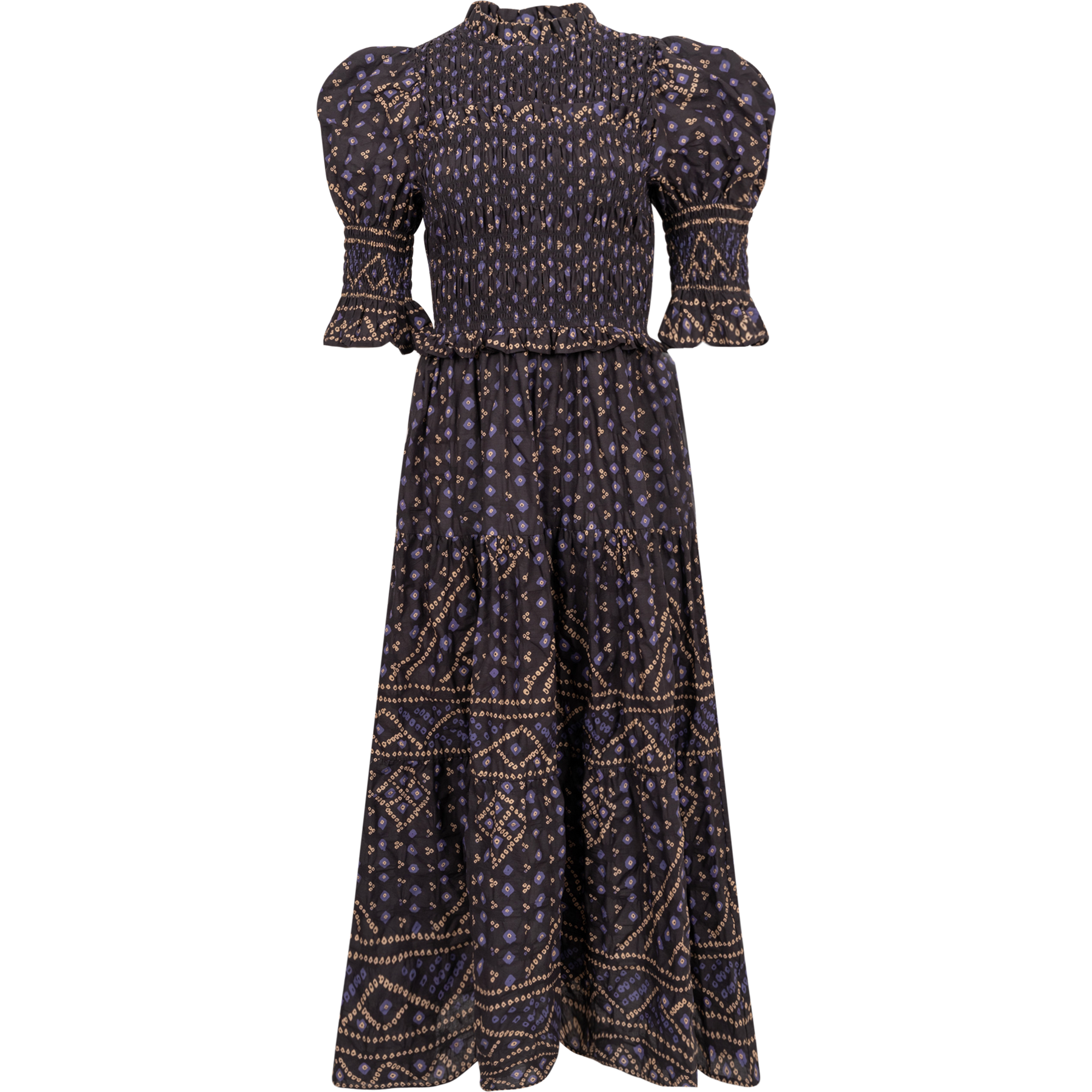 Delphine Pucker Cotton Puff Slv Smocked Dress - Blue