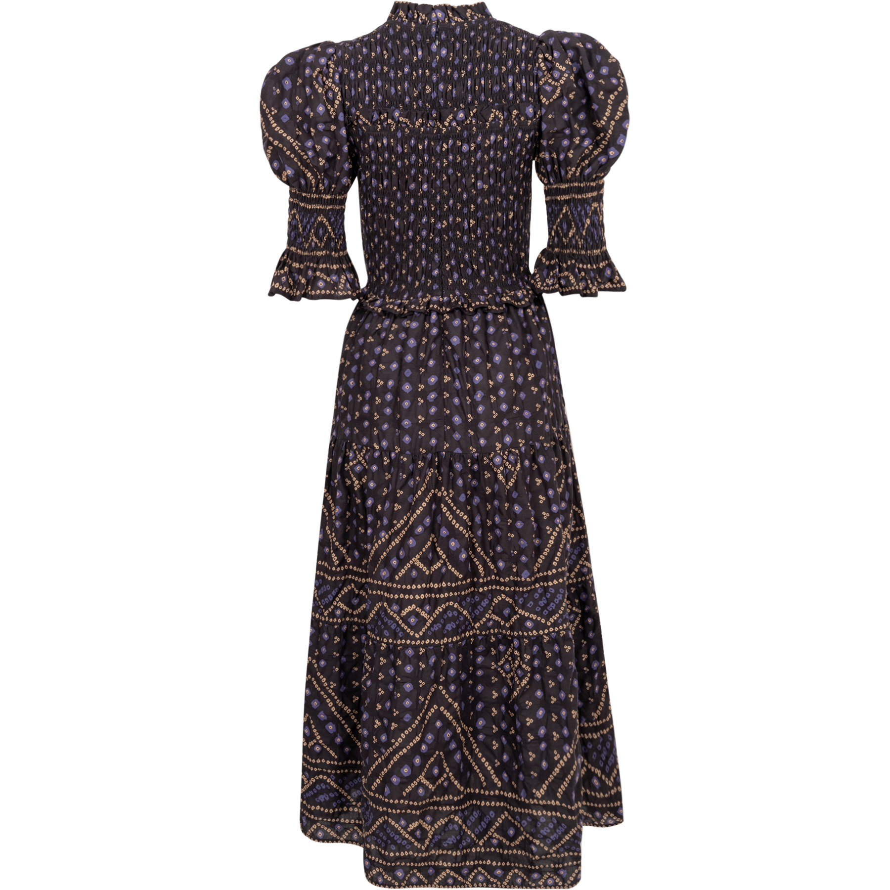 Delphine Pucker Cotton Puff Slv Smocked Dress - Blue