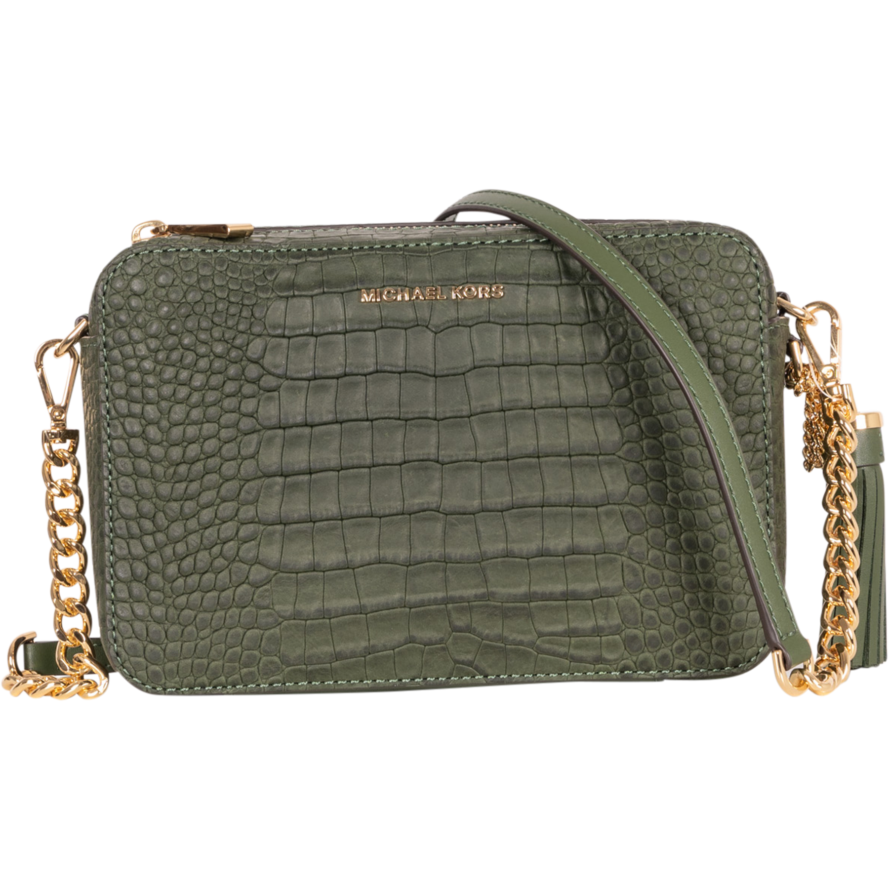 Jet Set Medium Nubuk Logo Crossbody Bag - Amazon Green
