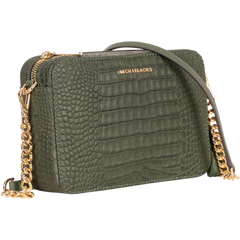 Jet Set Medium Nubuk Logo Crossbody Bag - Amazon Green
