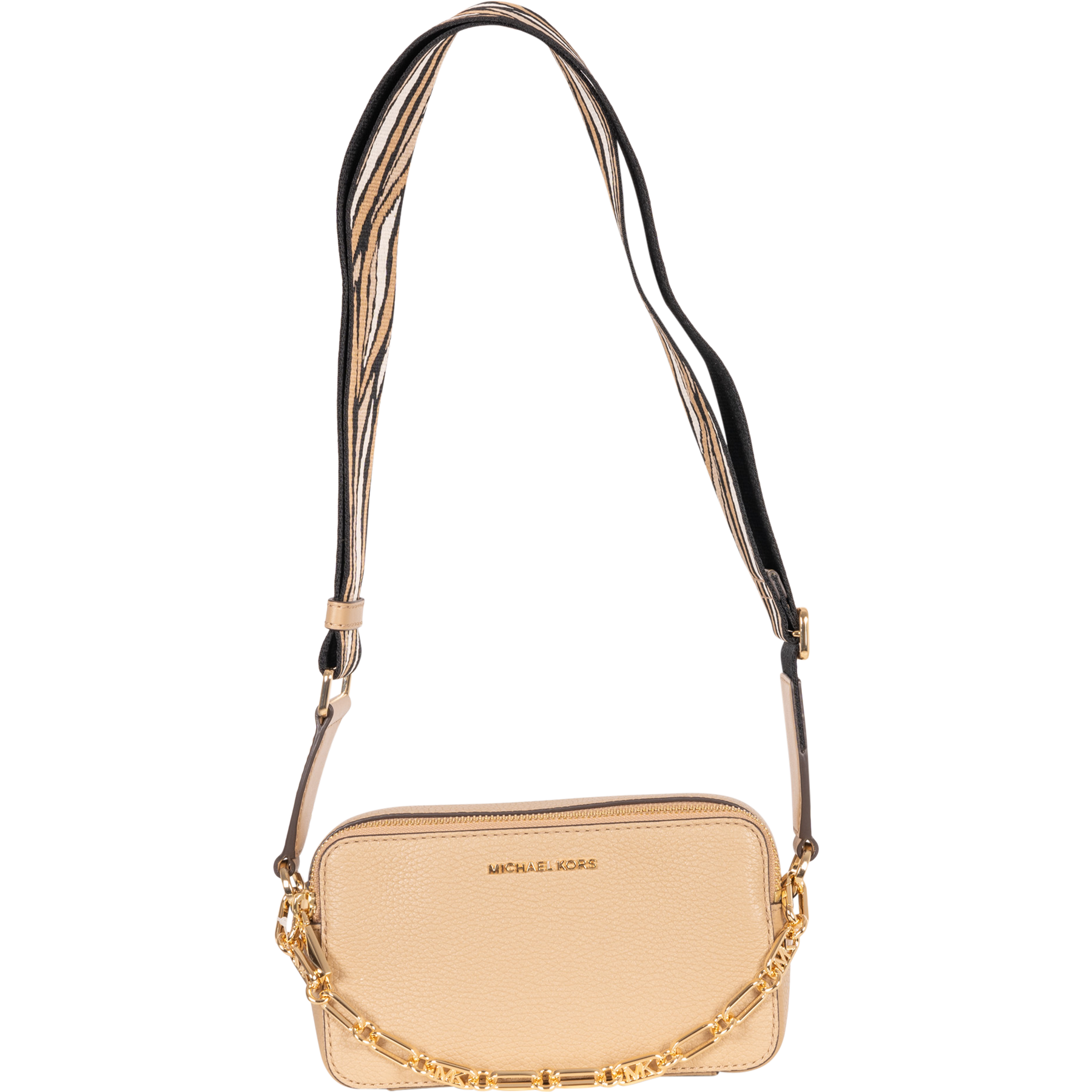 Jet Set Small Pebbled Leather Double Zip Camera Bag - Camel Multi
