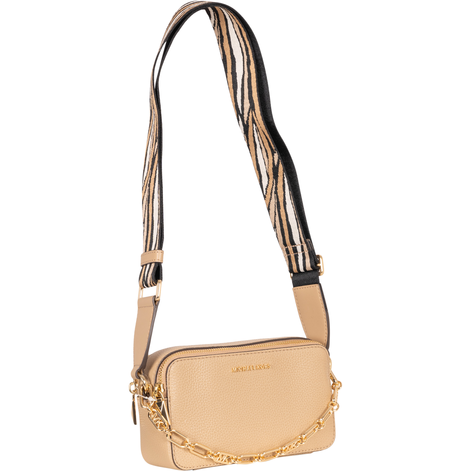 Jet Set Small Pebbled Leather Double Zip Camera Bag - Camel Multi