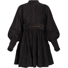 Baby Cord Belt Dress - Black