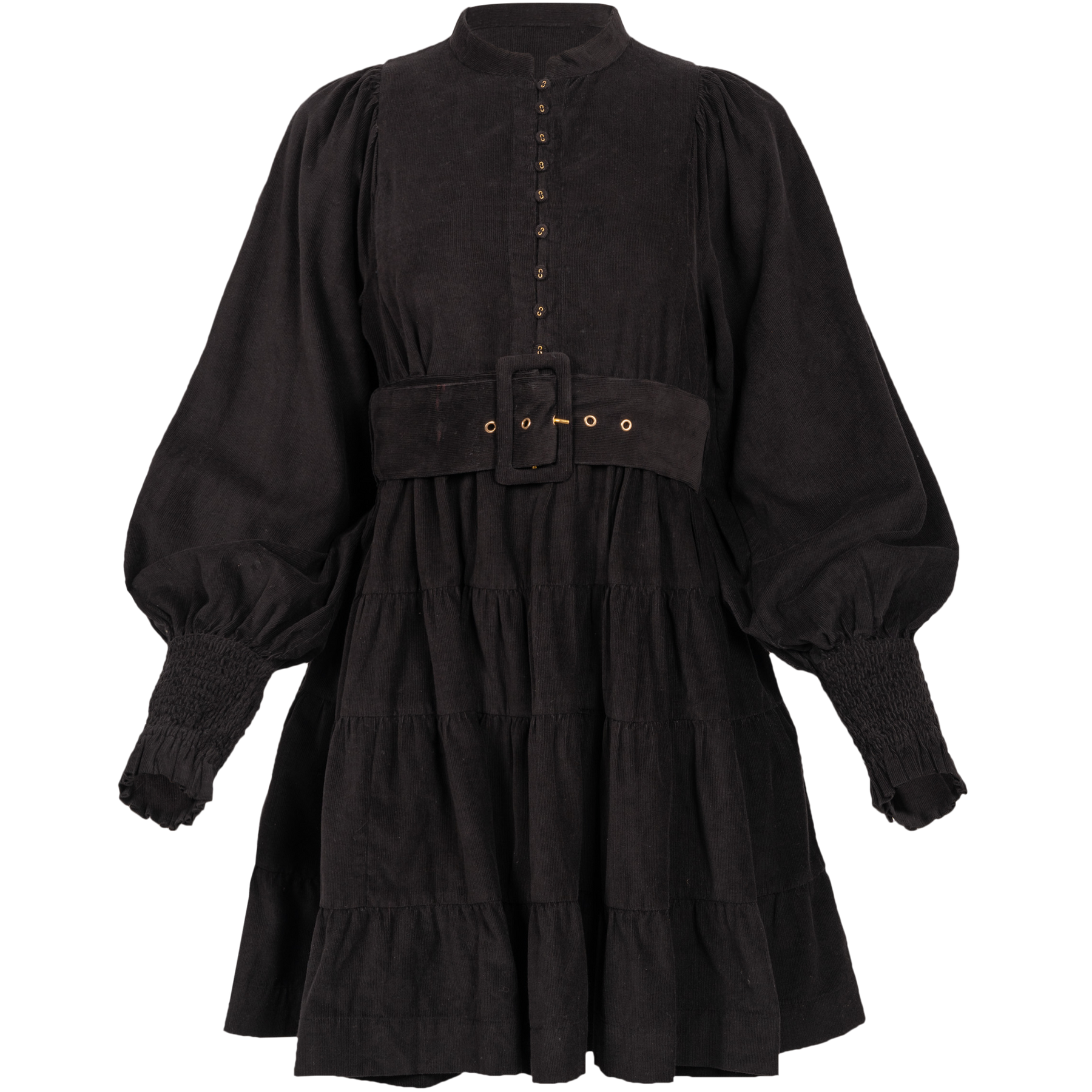 Baby Cord Belt Dress - Black