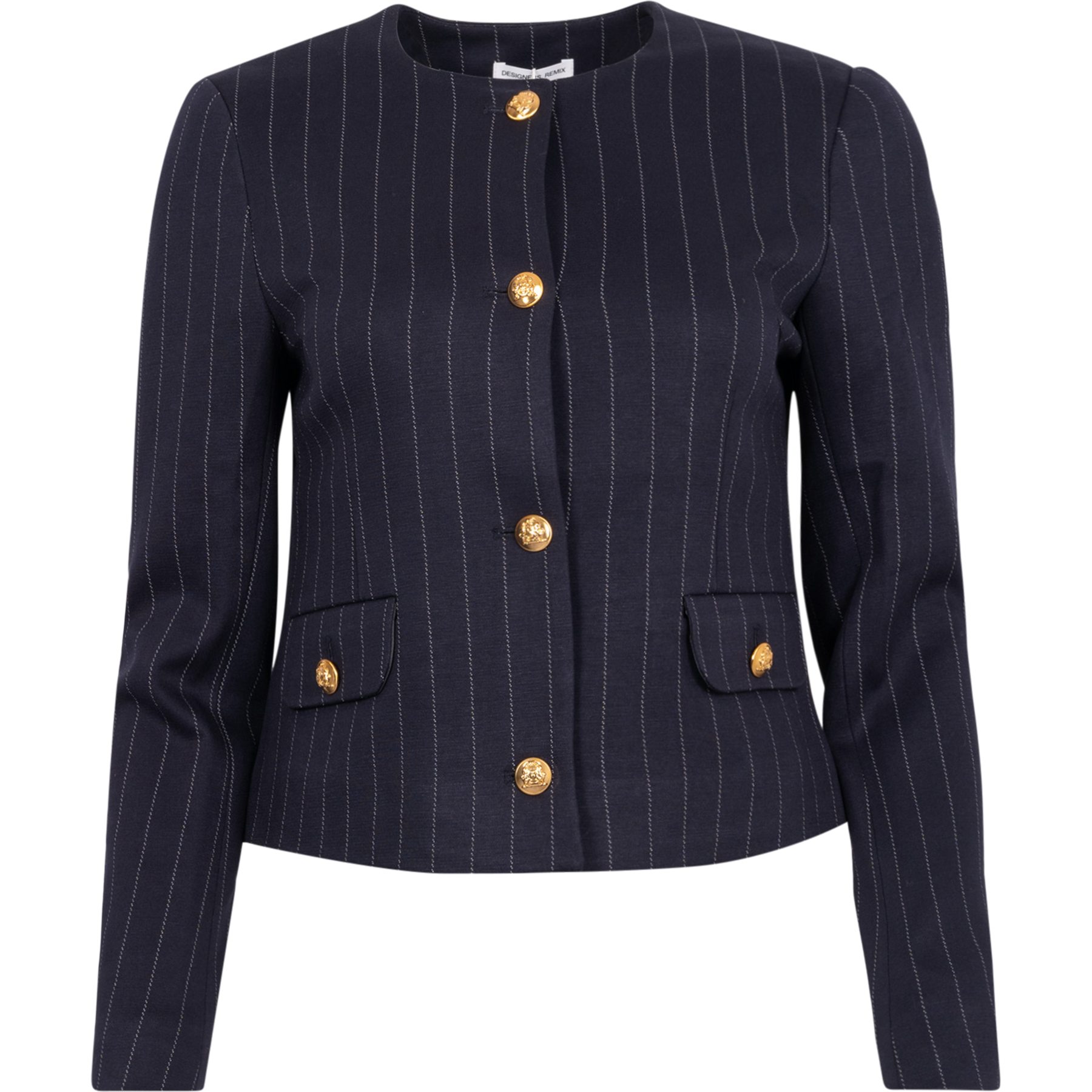 Zoe Pocket Jacket - Navy/White Pinstripe