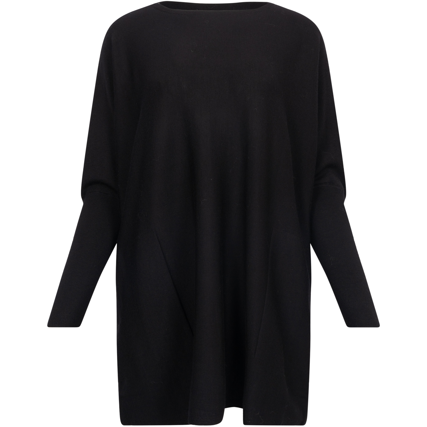 Merino Long Wide Crewneck - Black