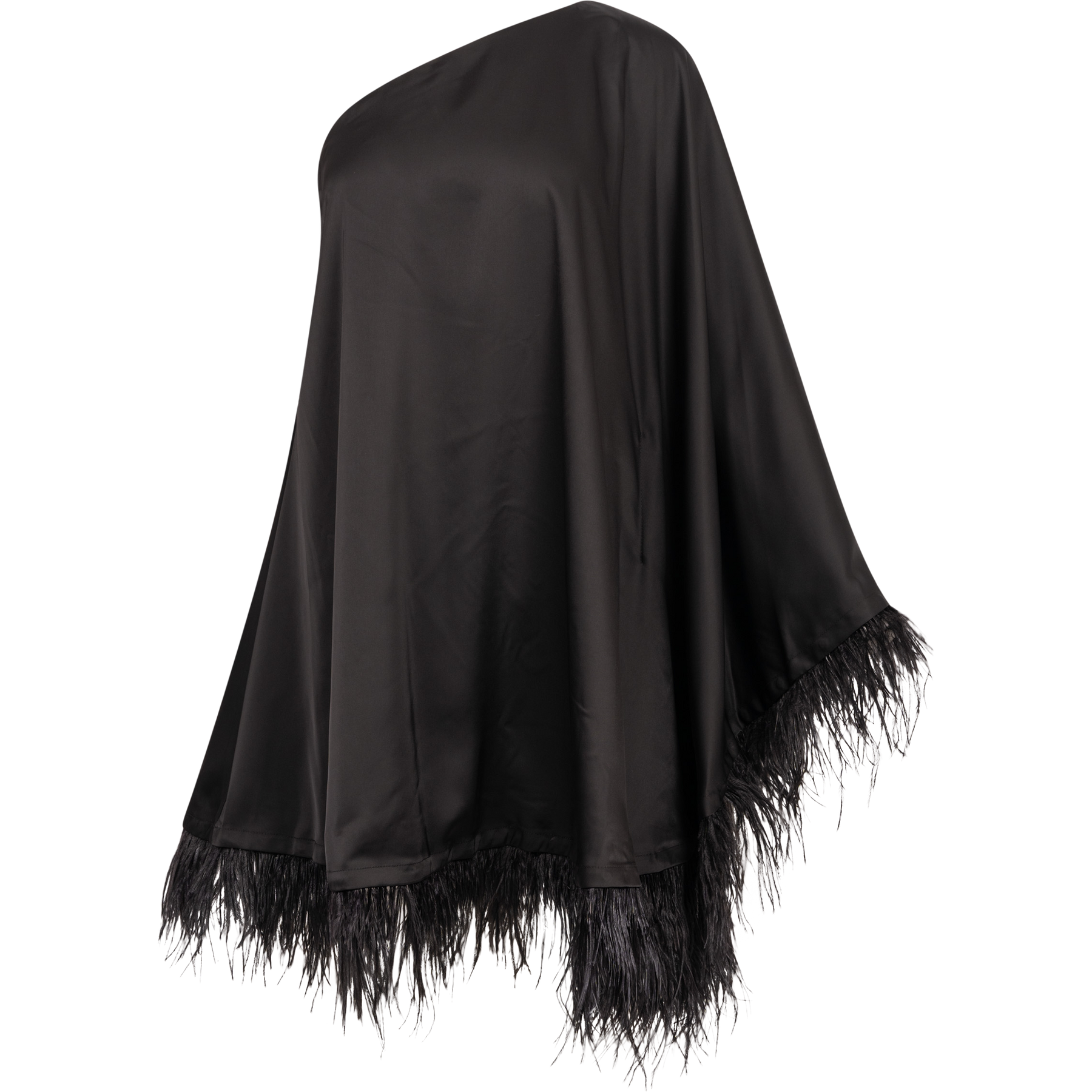 Andrea One-Shoulder Feather Mini Dress - Black