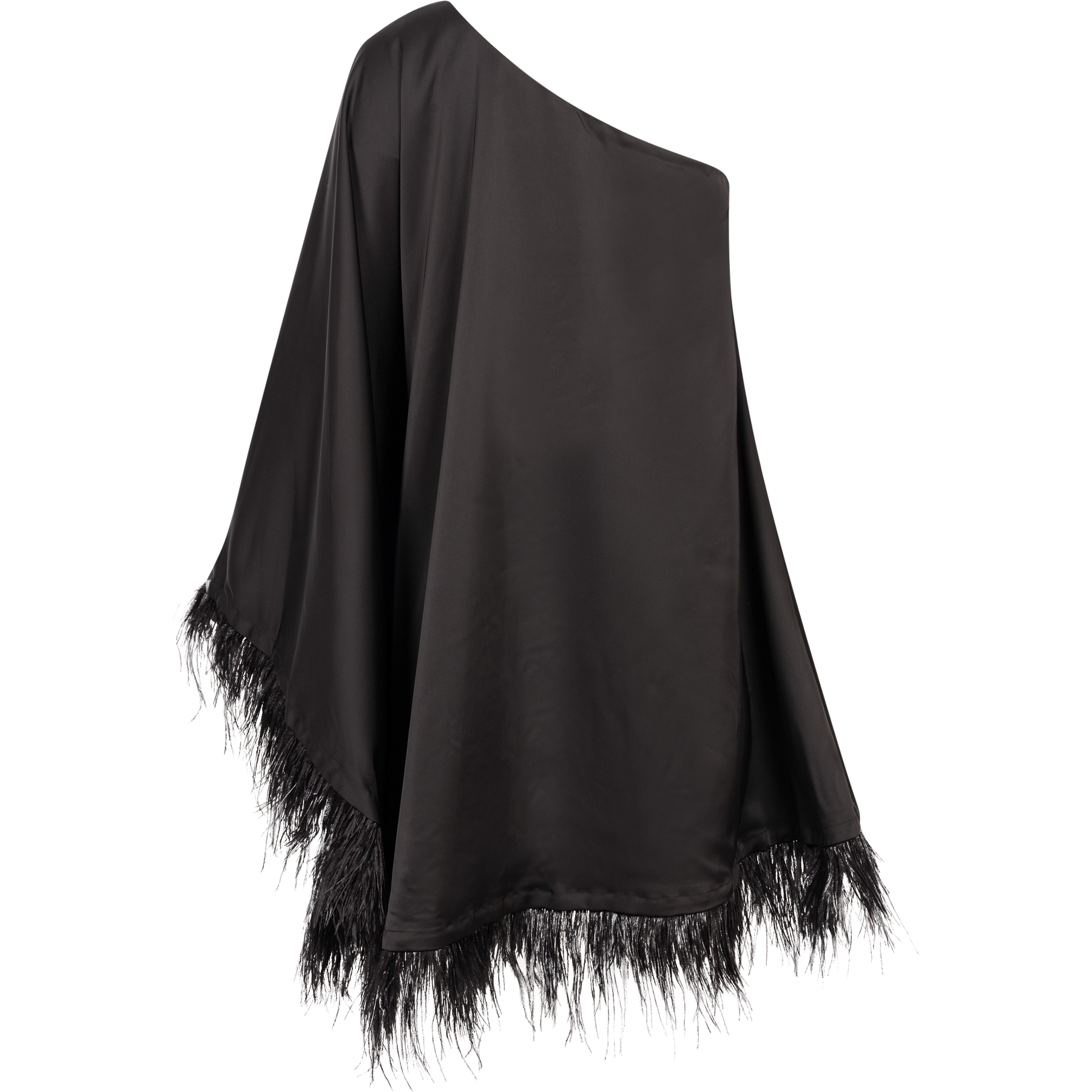 Andrea One-Shoulder Feather Mini Dress - Black