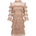 Carmine Frill Mini Lace Dress - Greige
