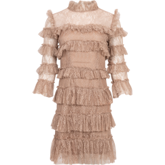 Carmine Frill Mini Lace Dress - Greige