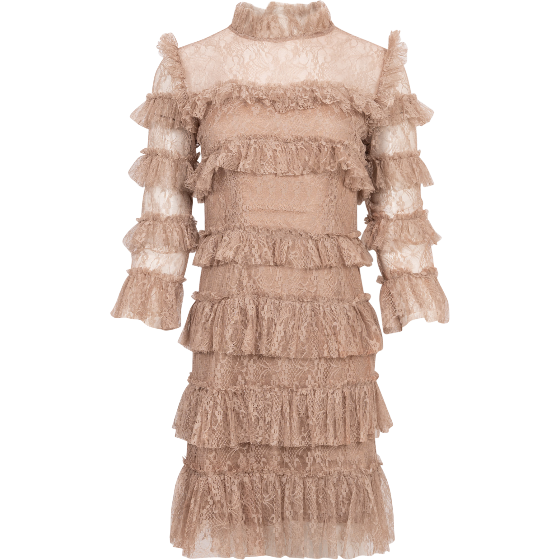 Carmine Frill Mini Lace Dress - Greige
