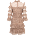 Carmine Frill Mini Lace Dress - Greige