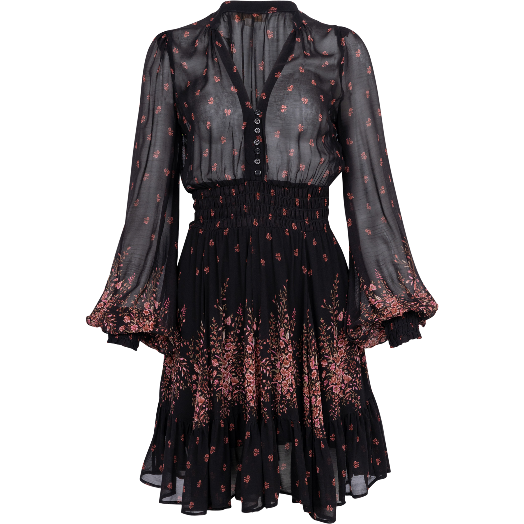 Georgette Mini Dress - Midnight Bouquet