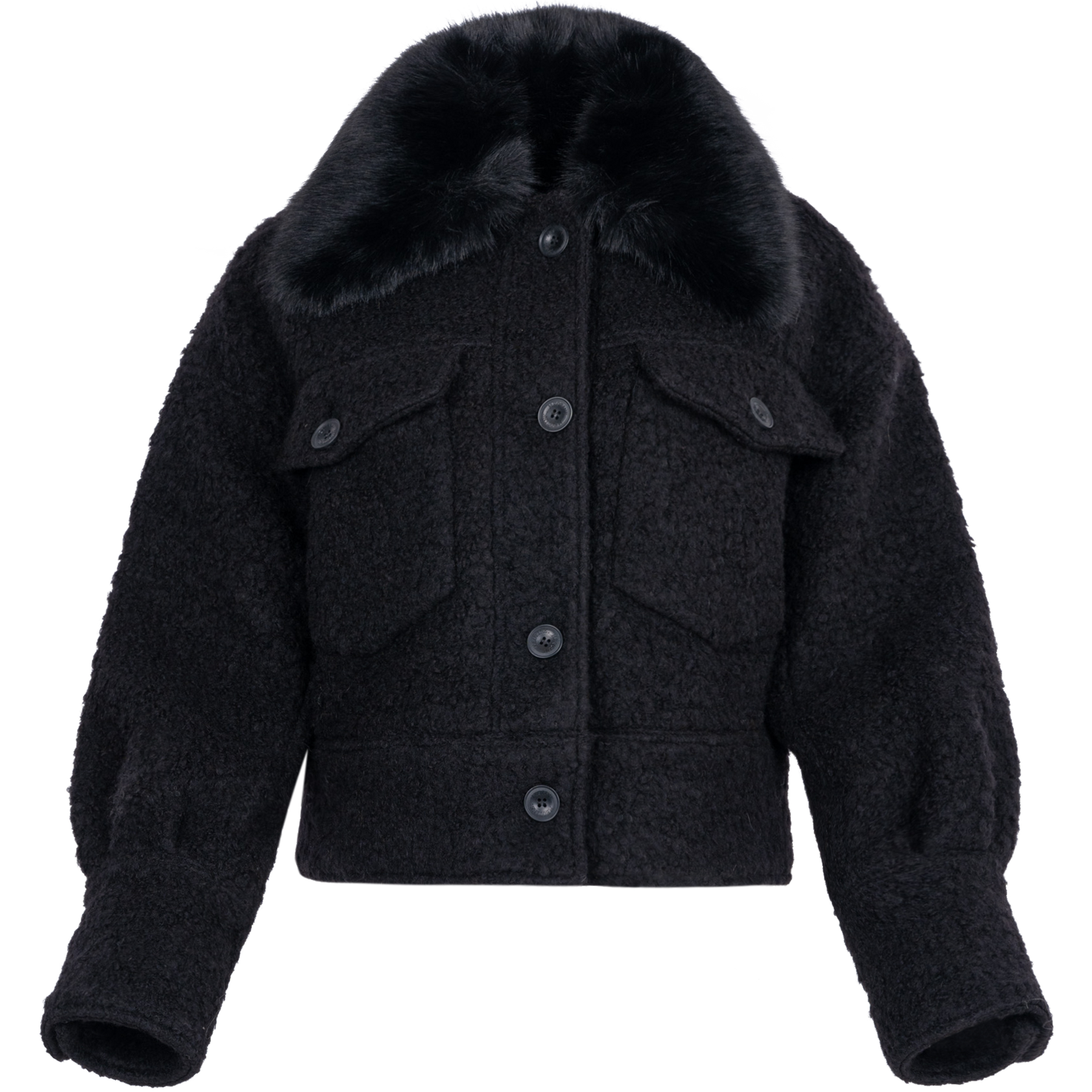 Charlie Jacket Wool Boucle Thick Faux Fur - Black