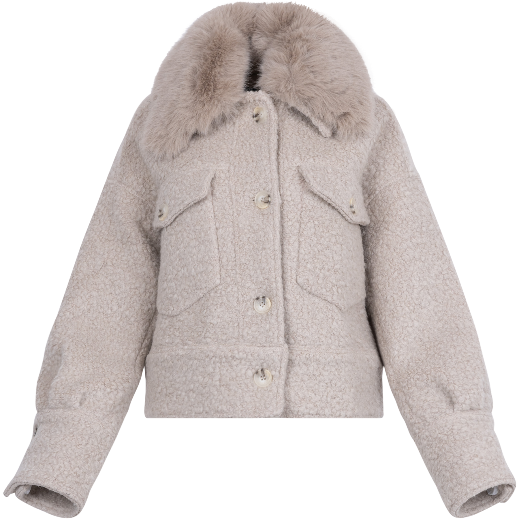 Charlie Jacket Wool Boucle Thick Faux Fur - Crème